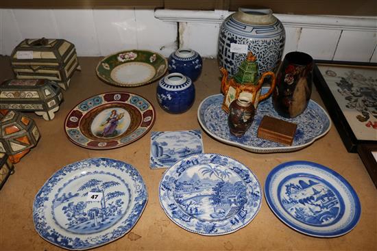 Collection of blue & white ceramics, etc